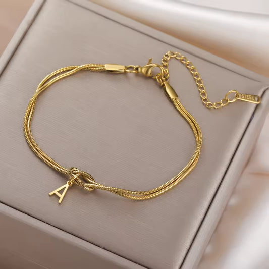 Love Knot Bracelet with Letter Charm
